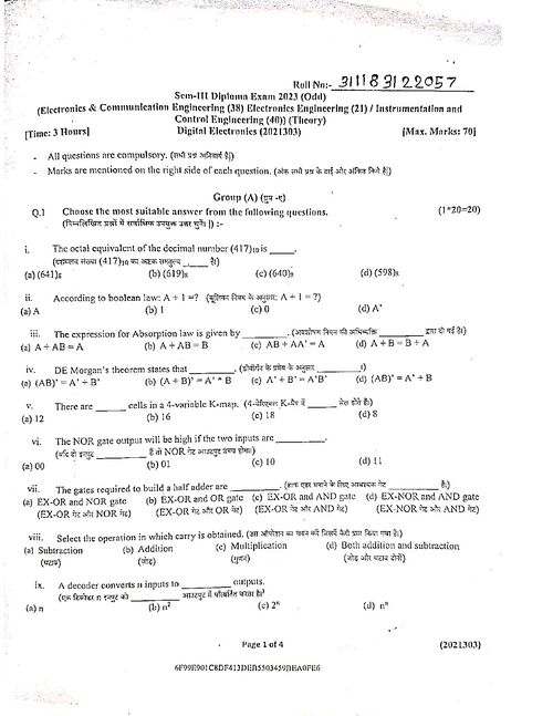 Preview of DE 2023(odd) - Electronics Engineering