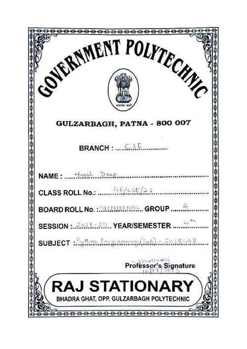Preview of Python Programming Lab - Computer Science & Engineering