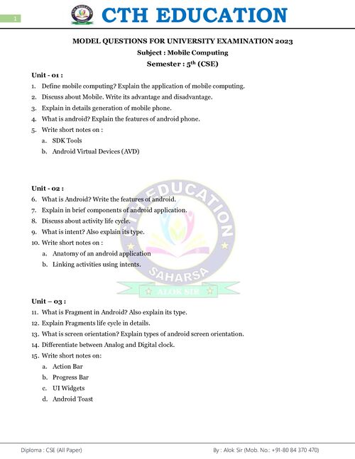 Preview of Mobile Computing VVI Questions - Computer Science & Engineering