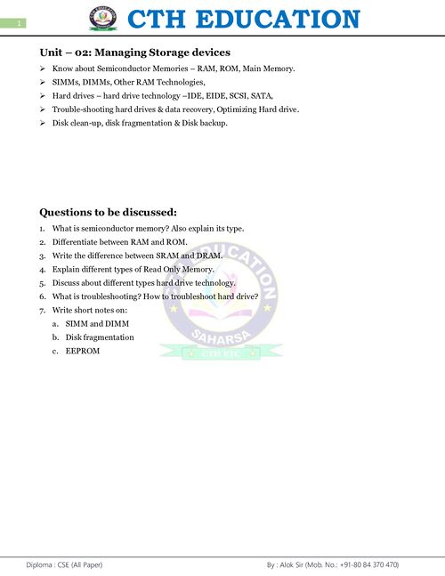 Preview of Computer Hardware and Networking Unit-02 - Computer Science & Engineering