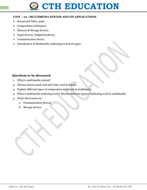 Preview of Multimedia Technology Unit-2 notes - Computer Science & Engineering