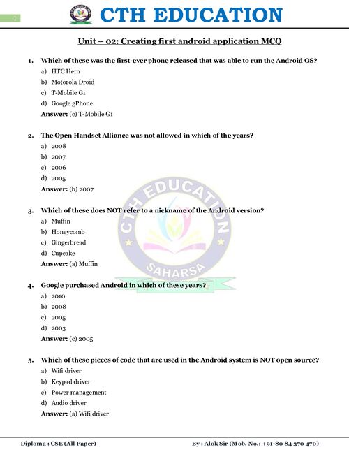 Preview of Mobile Computing unit-02 MCQ - Computer Science & Engineering