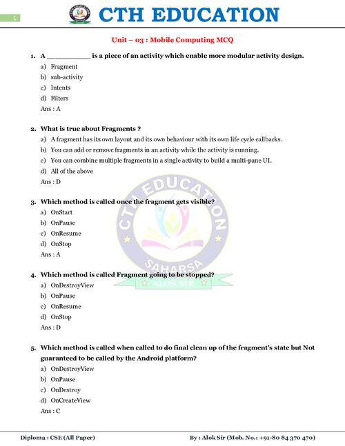 Preview of Mobile Computing unit-03 MCQ - Computer Science & Engineering