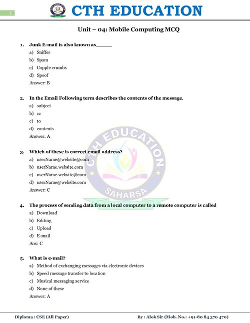Preview of Mobile Computing unit-04 MCQ - Computer Science & Engineering