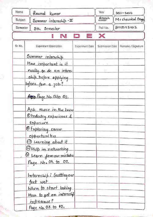 Preview of Summer Internship II - Mechanical Engineering