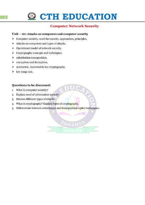 Preview of Computer Network Security Unit 1 - Computer Science & Engineering