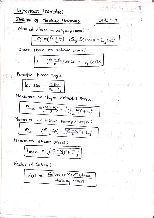 Preview of DME Important Formula - Mechanical Engineering