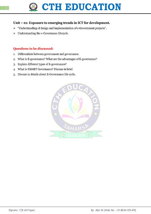 Preview of E-governance Unit 1 - Computer Science & Engineering