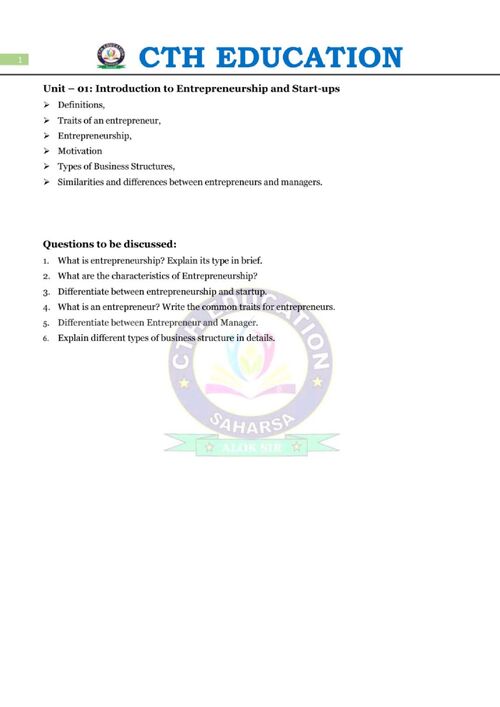 Preview of Entreprenuership & Start-ups Unit-1 - Common