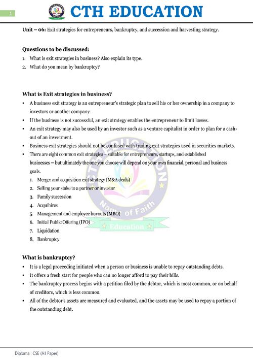 Preview of Emtreprenuership & Start-ups Unit-6 - Common