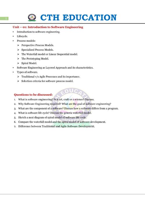Preview of Software Engineering Unit-1 - Computer Science & Engineering