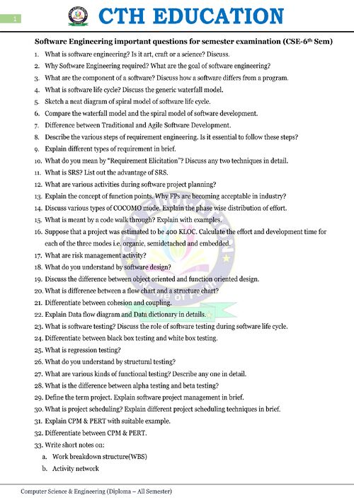 Preview of Software Engineering VVI QUESTIONS - Computer Science & Engineering