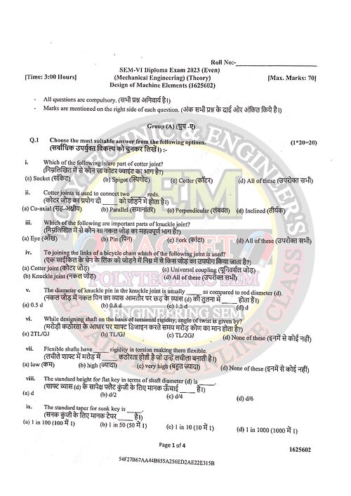 Preview of Design of Machine Elements - Mechanical Engineering