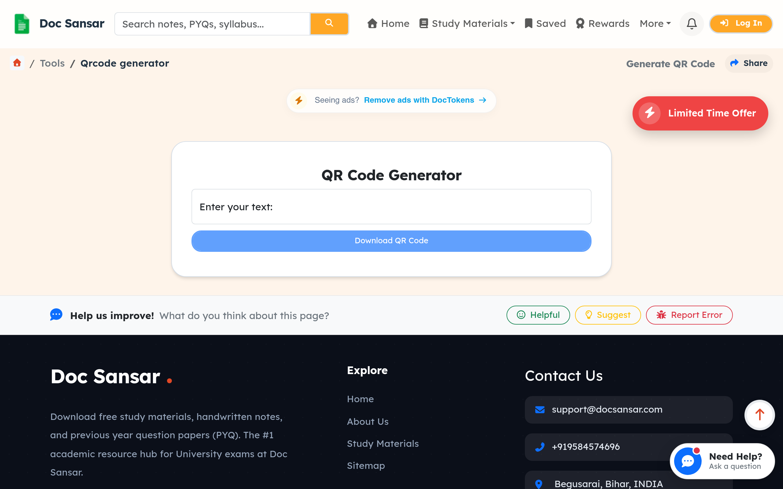 Generate QR Code | Doc Sansar - Hub of Free PYQ, Notes & Study Materials